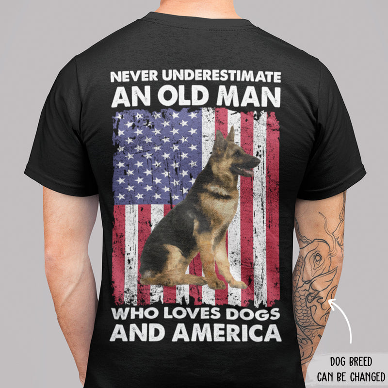 An Old Man Who Loves Dogs And America - Personalized Custom Unisex T-shirt