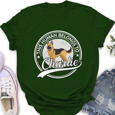 Human Belongs To Dog Cartoon - Personalized Custom Women's T-shirt