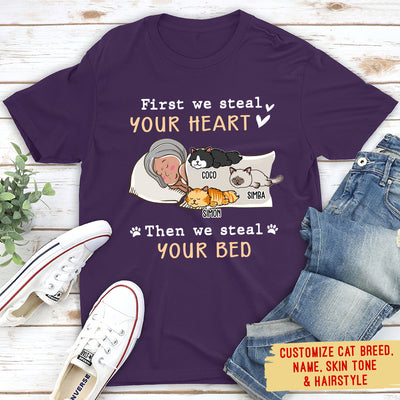 Cats Steal Your Heart & Bed - Personalized Custom Unisex T-shirt