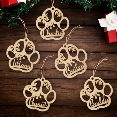 Dog Paw - Personalized Custom 1-layered Wood Ornament