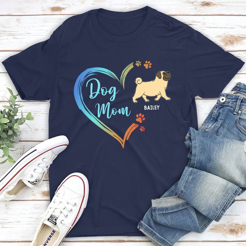 Dog Mom Heart Shape - Personalized Custom Unisex T-shirt