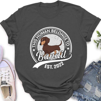 Human Belongs To Dog Cartoon - Personalized Custom Women's T-shirt