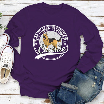 Human Belongs To Dog Cartoon - Personalized Custom Long Sleeve T-shirt