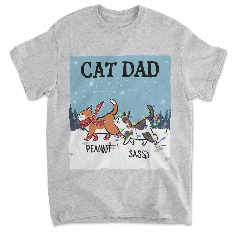 Cat Dad Mom Winter Custom Pets Lover Personalized Cats Owner Life Unisex T-shirt