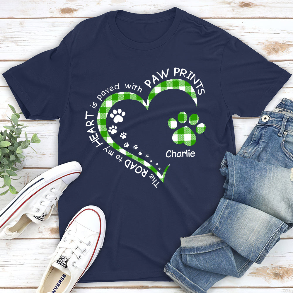 My Heart With Paw Prints Green Personalized Custom Pet Lover Unisex T-shirt