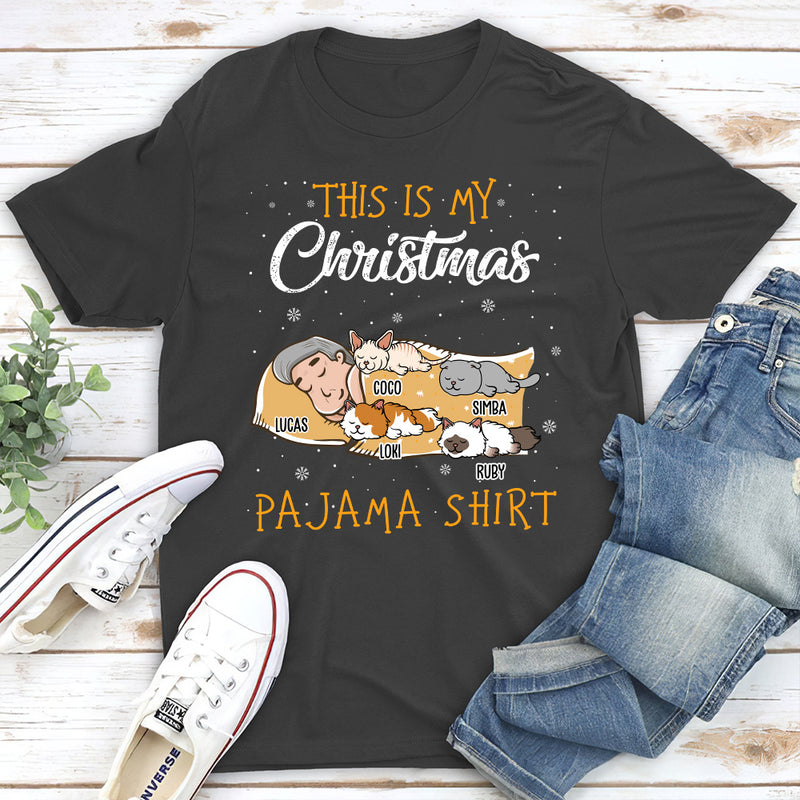 Cat Christmas Pajama Shirt - Personalized Custom Unisex T-shirt