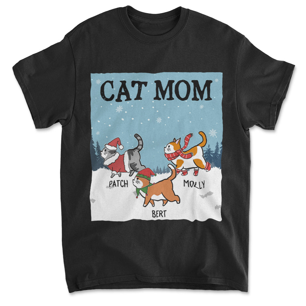 Cat Dad Mom Winter Custom Pets Lover Personalized Cats Owner Life Unisex T-shirt