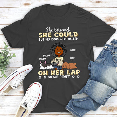 Dog Asleep On Lap - Personalized Custom Unisex T-shirt