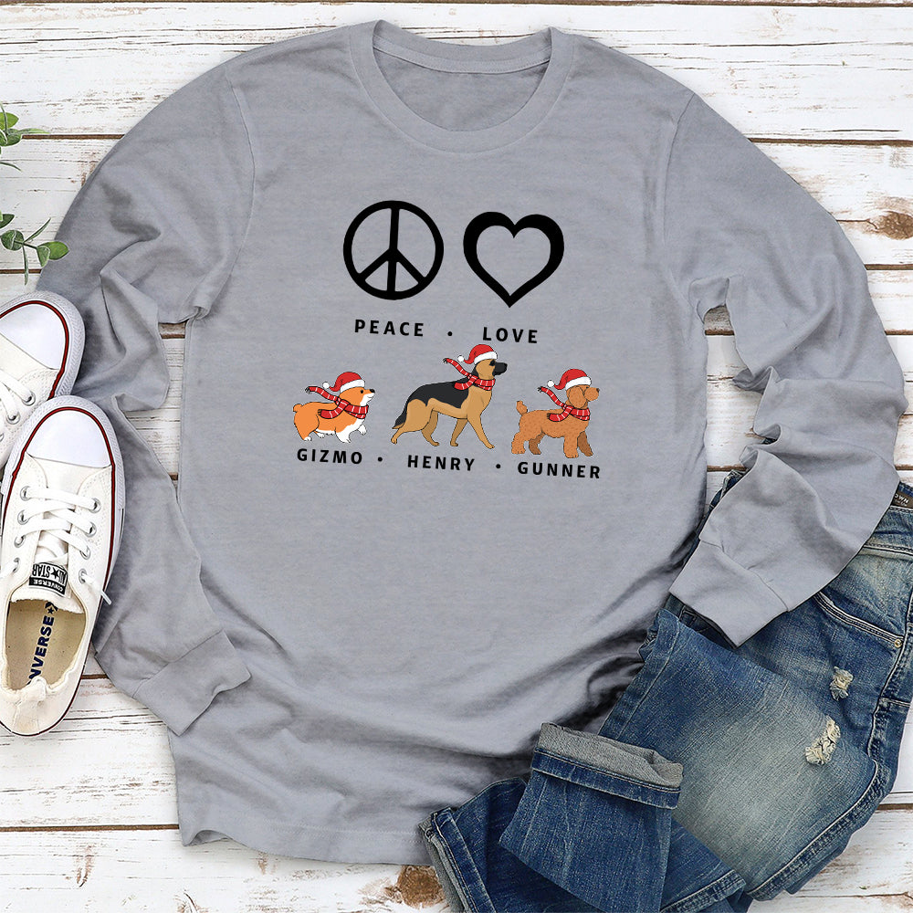 Peace Love Christmas Pattern Personalized Dog Lover Custom Unisex Long Sleeve Shirt