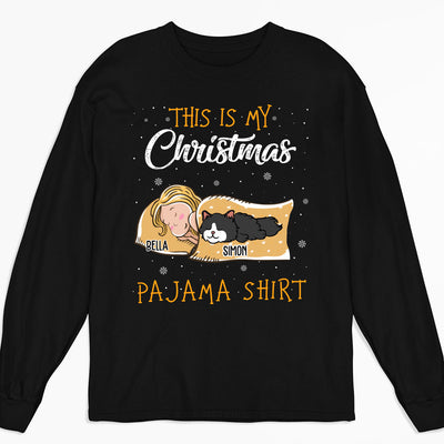 Cat Christmas Pajama Shirt  - Personalized Custom Long Sleeve