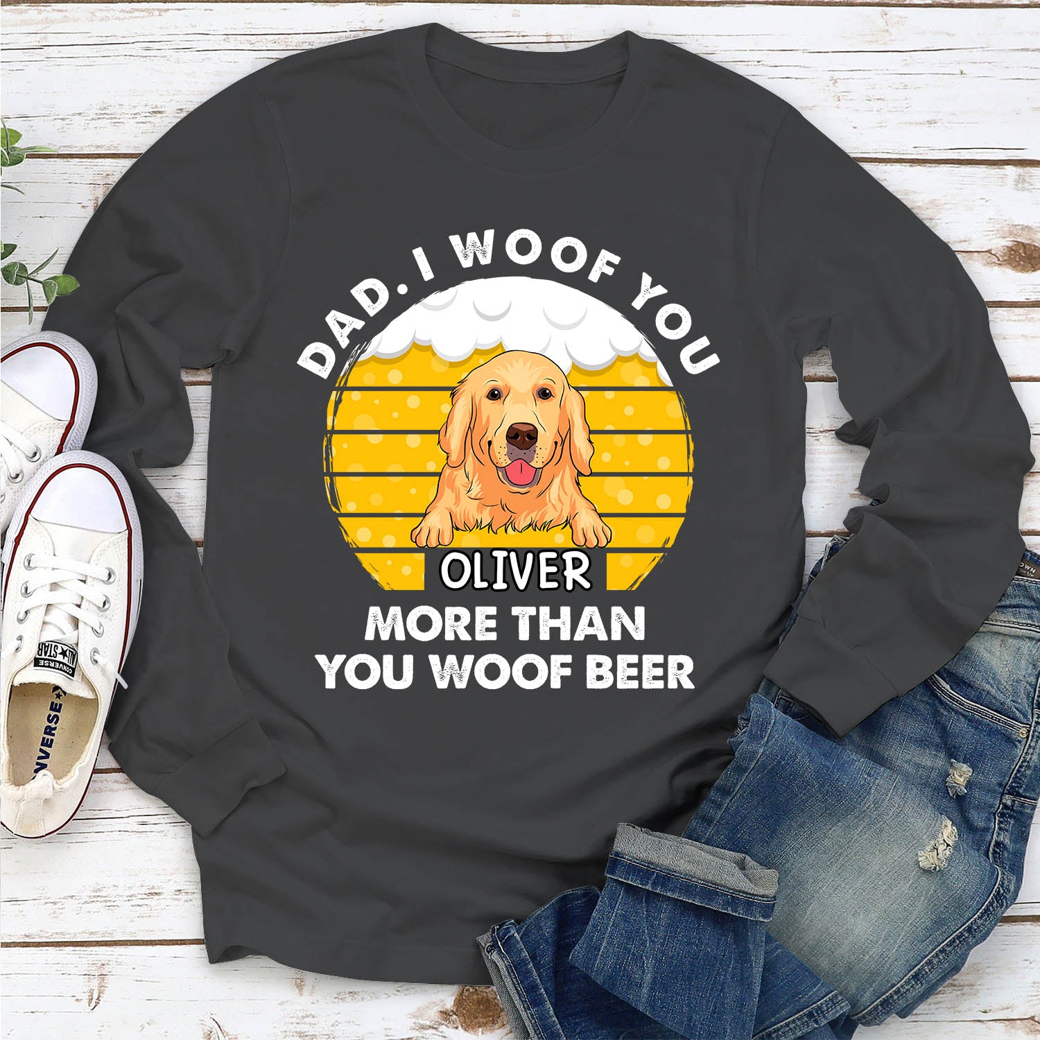 Retro You Woof Beer Personalized Dog Lover Custom Unisex Long Sleeve Shirt