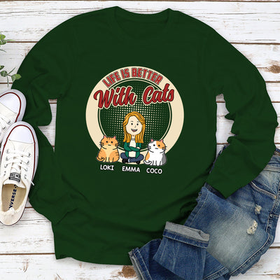 Life With A Cat - Personalized Custom Long Sleeve T-shirt