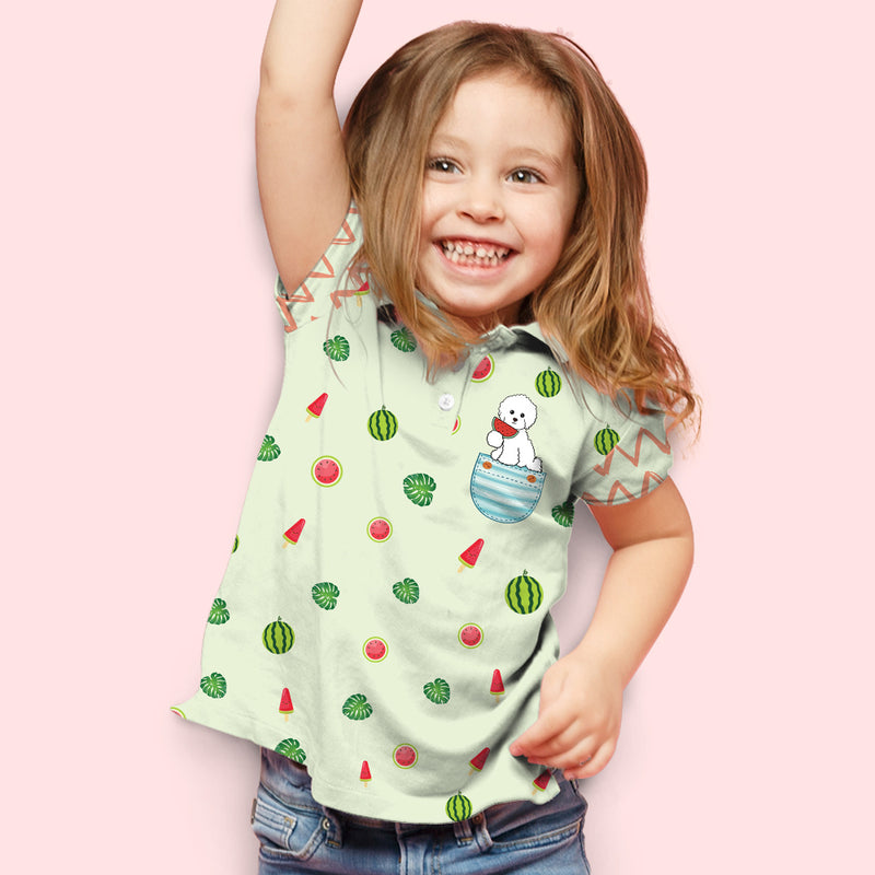 Bichon Frise And Watermelon Green - Kids Polo Shirt