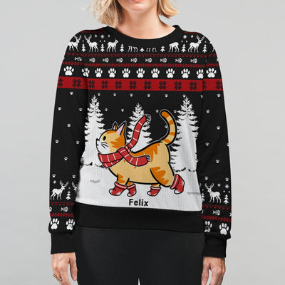 Christmas Cat Walking - Personalized Custom All-Over-Print Sweatshirt