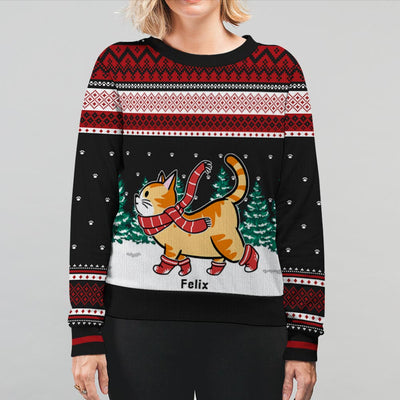 Cat Walking In Snow - Personalized Custom All-Over-Print Sweatshirt