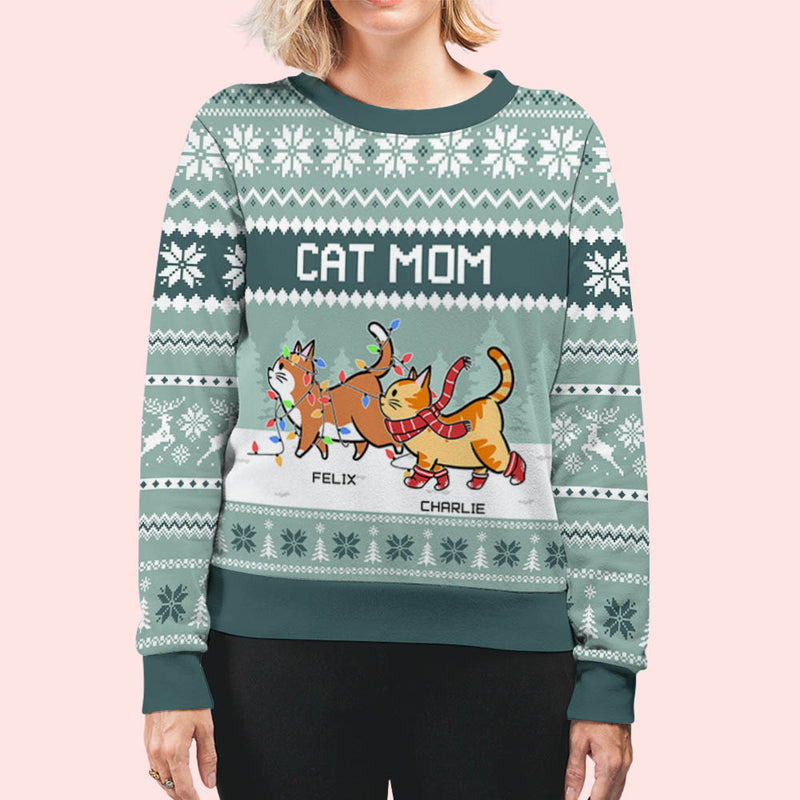 For Cat Mom (Mint) - Personalized Custom All-Over-Print Sweatshirt