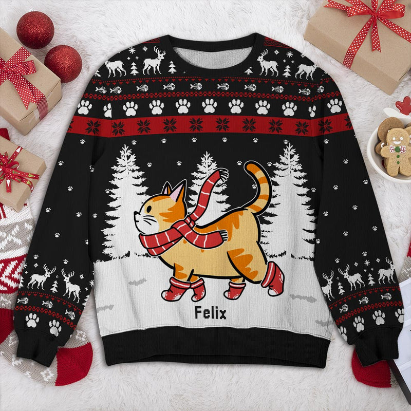 Christmas Cat Walking - Personalized Custom All-Over-Print Sweatshirt