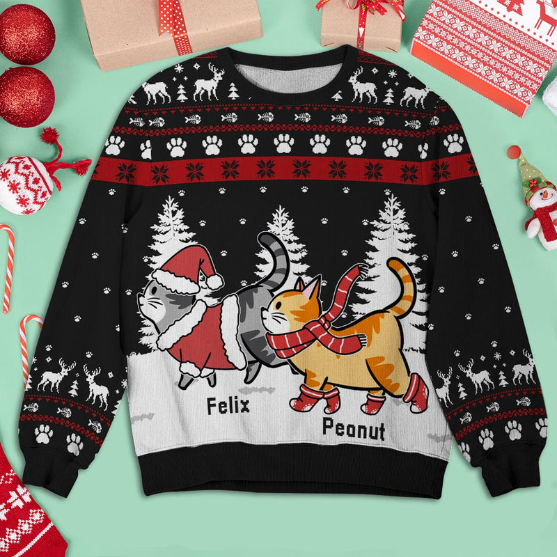 Christmas Cat Walking - Personalized Custom All-Over-Print Sweatshirt