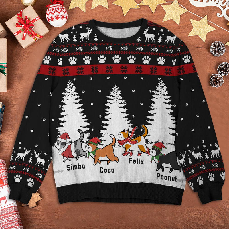 Christmas Cat Walking - Personalized Custom All-Over-Print Sweatshirt