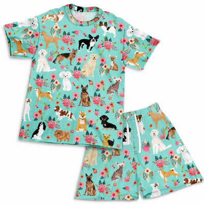 Dog Floral Pattern Mint - Short Pajama Set