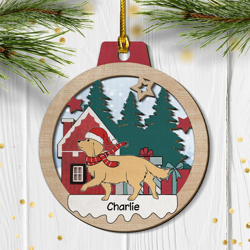 Winter Pet Walking - Personalized Custom 2-layered Wood Ornament