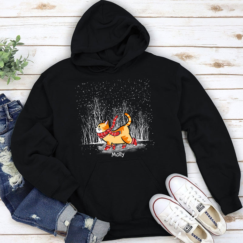 Cat Walking In Snow - Personalized Custom Hoodie