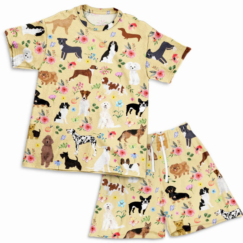 Dog Floral Pattern Yellow - Short Pajama Set