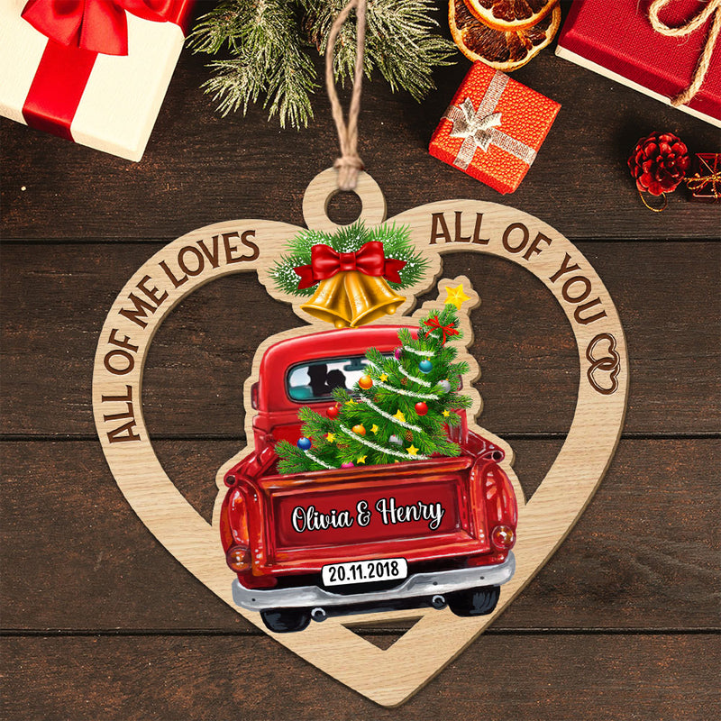 Christmas Heart Car - Personalized Custom 1-layered Wood Ornament