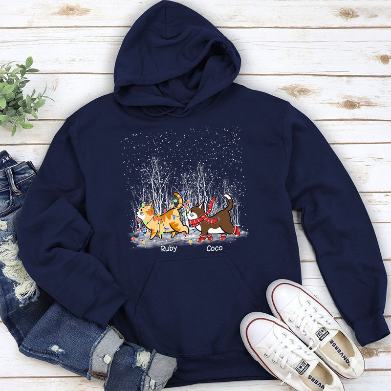 Cat Walking In Snow - Personalized Custom Hoodie