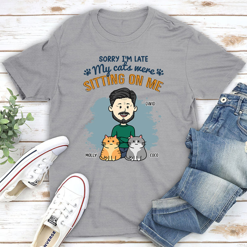 Cat Sitting On Me - Personalized Custom Unisex T-shirt