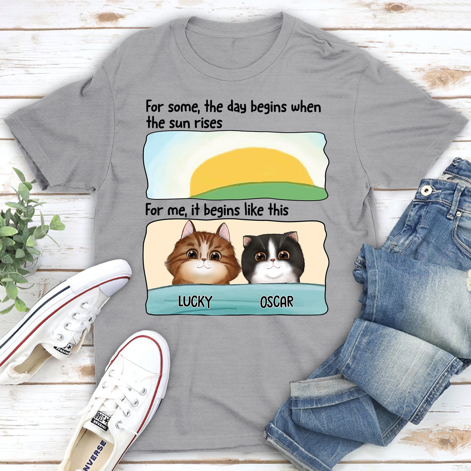 My Day Begins Custom Pets Lover Personalized Cats Owner Unisex T-shirt