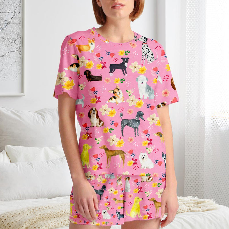 Dog Floral Pattern Pink - Short Pajama Set