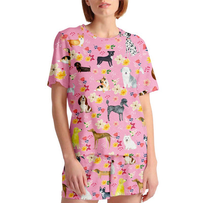 Dog Floral Pattern Pink - Short Pajama Set