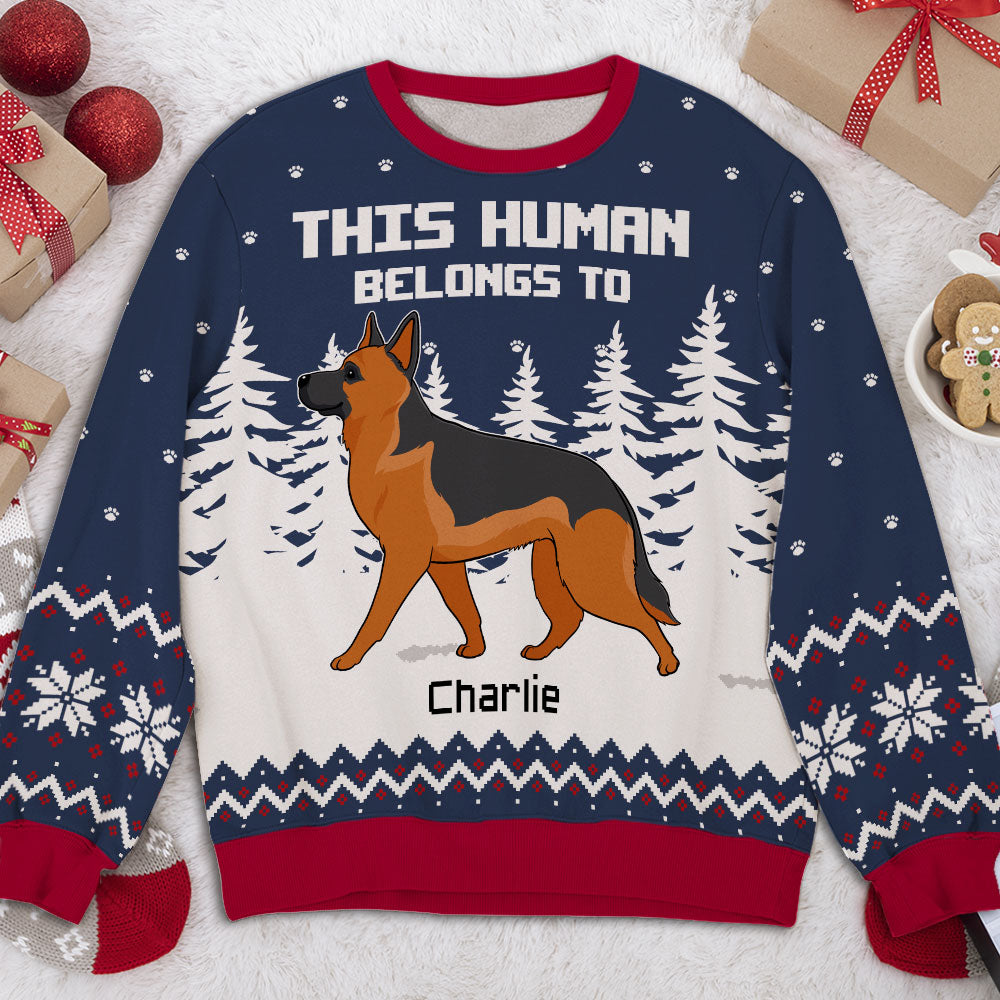 Human Belongs Custom Dogs Lover Personalized Christmas Ugly Sweatshirt