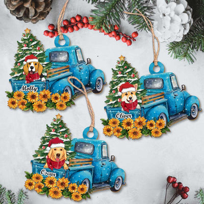 Blue Car Peeking Dog - Personalized Custom 1-layered Wood Ornament