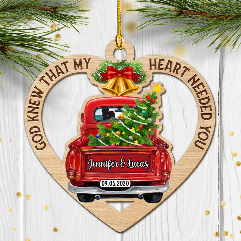 Christmas Heart Car - Personalized Custom 1-layered Wood Ornament