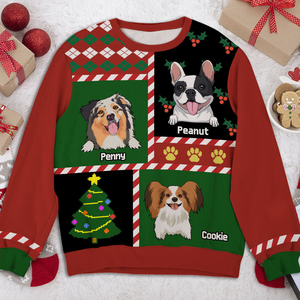 Peeking Dog Patchwork Xmas Personalized Knitted Custom Christmas Ugly Sweatshirt