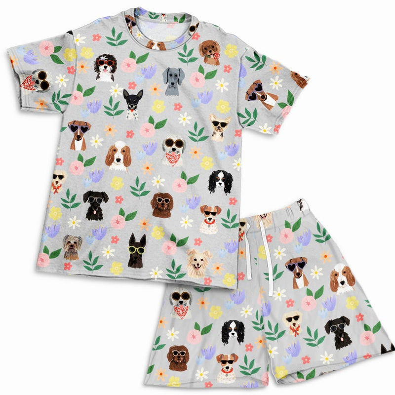 Dog Floral Pattern Grey - Short Pajama Set