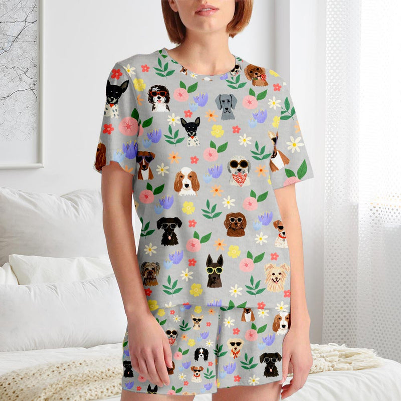 Dog Floral Pattern Grey - Short Pajama Set