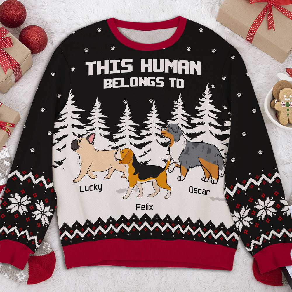 Human Belongs Custom Dogs Lover Personalized Christmas Ugly Sweatshirt