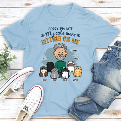 Cat Sitting On Me - Personalized Custom Unisex T-shirt