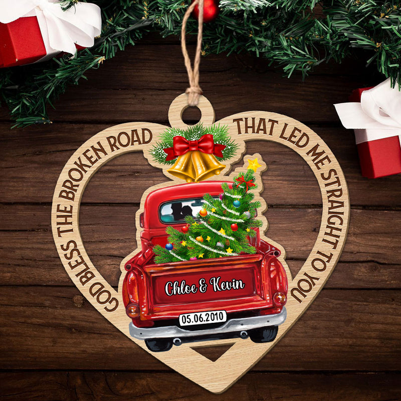 Christmas Heart Car - Personalized Custom 1-layered Wood Ornament