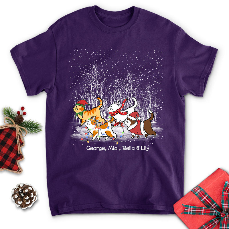 Cat Walking In Snow- Personalized Custom Unisex T-shirt