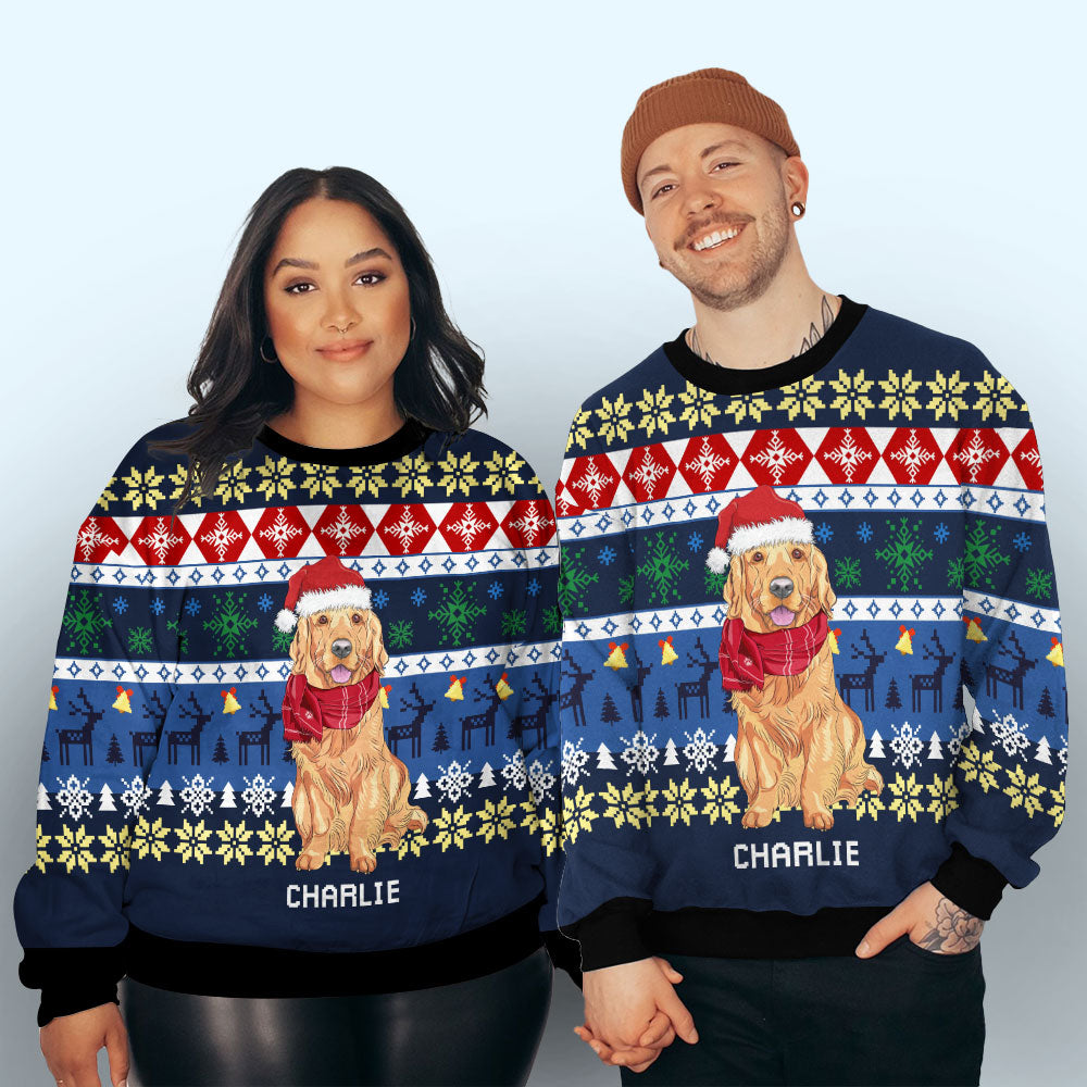 Christmas Dog Knitted Pattern Personalized Xmas Pet Custom Jumper Ugly Sweatshirt