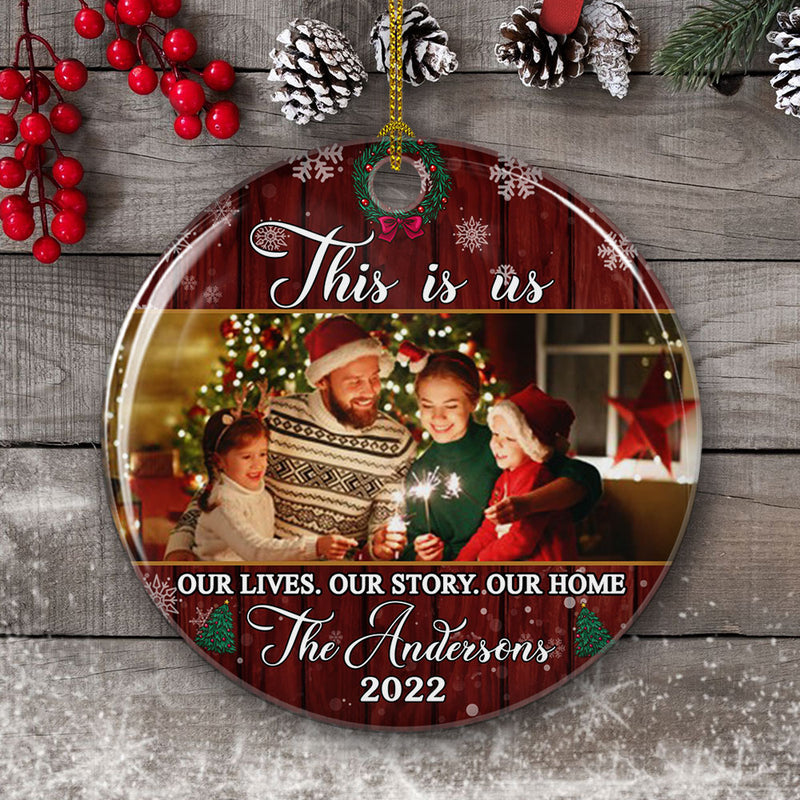 This Is Us - Personalized Custom Photo Circle Ceramic Ornament