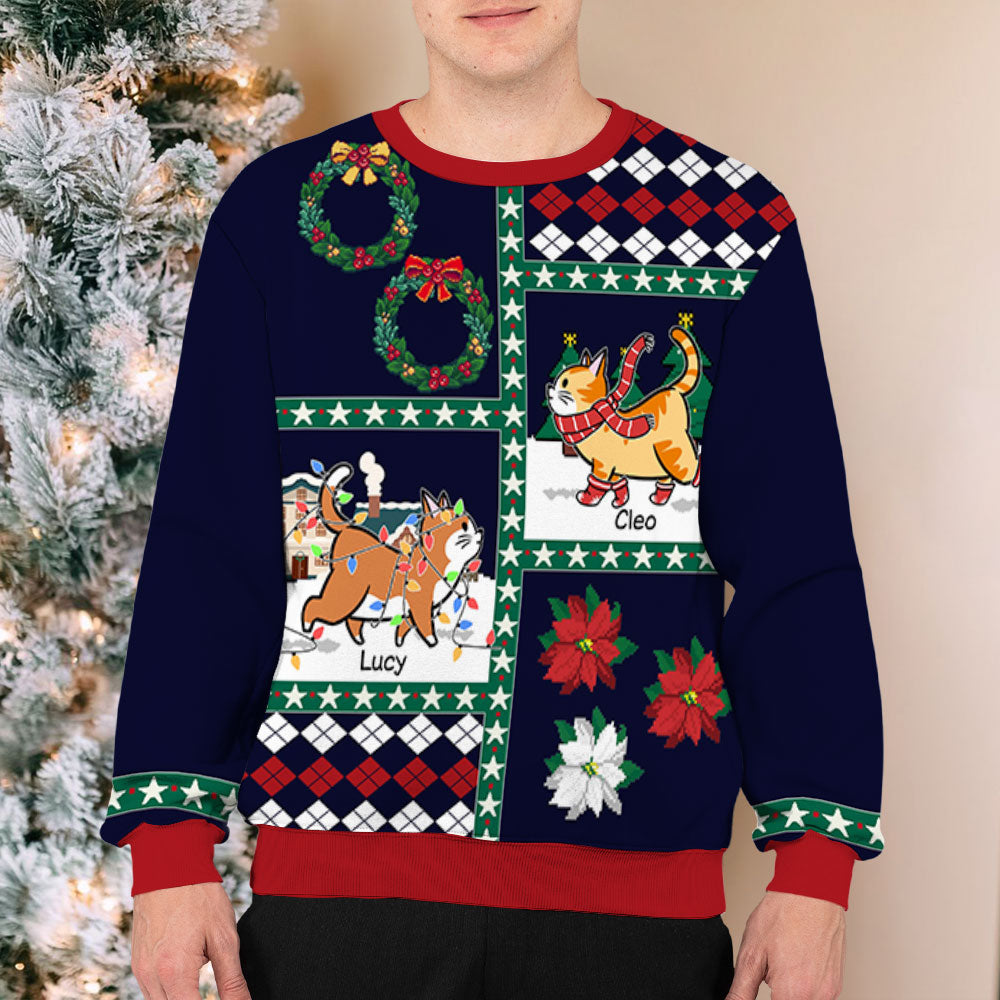 Cat Servant Patchwork Christmas Custom Personalized Pet Lover Jumper Ugly Sweatshirt