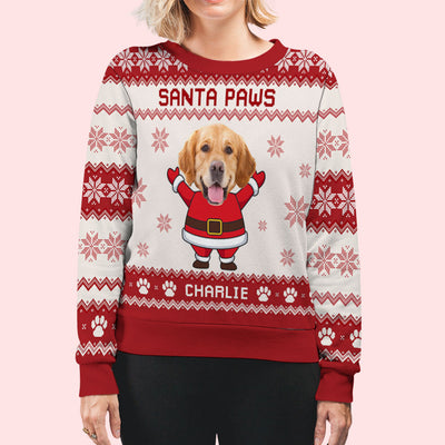 Santa Paws Dog Face - Personalized Custom Photo All-Over-Print Sweatshirt