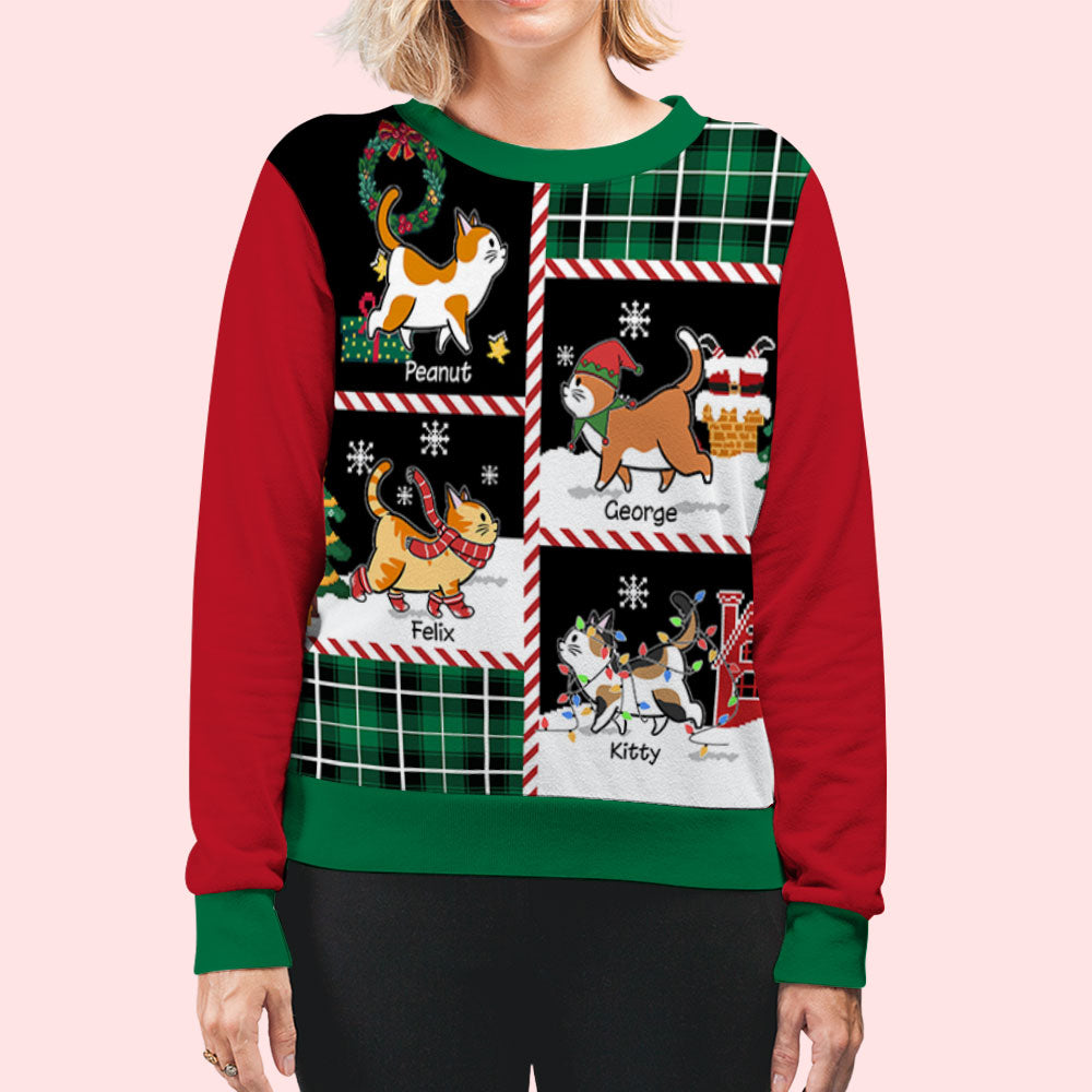 Walking Cat Patchwork - Personalized Custom All-Over-Print Sweatshirt 