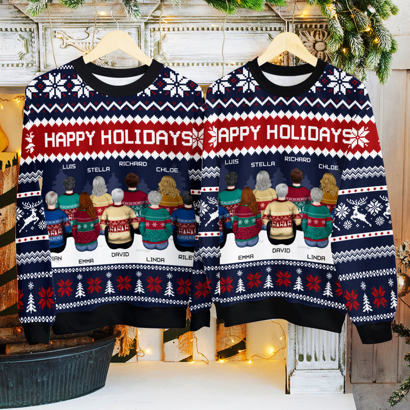 Family Happy Holidays - Personalized Custom All-Over-Print Sweatshirt