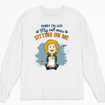 Cat Sitting On Me - Personalized Custom Long Sleeve T-shirt